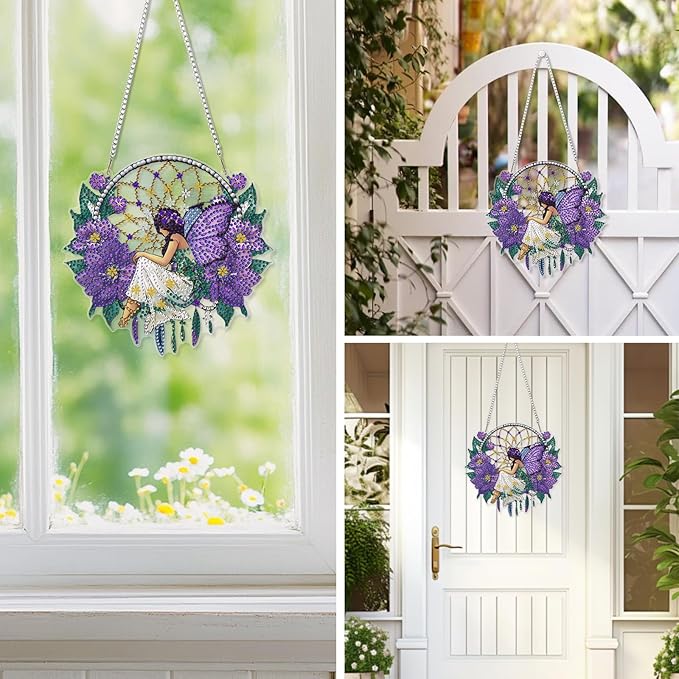 EOBROMD Diamond Hanging Art Kits for Adults Dreamcatcher, Diamond Art Painting Fairy Window Pendant Kits Suncatchers, DIY Special Shaped Rhinestone Adults, Home Wall Decor