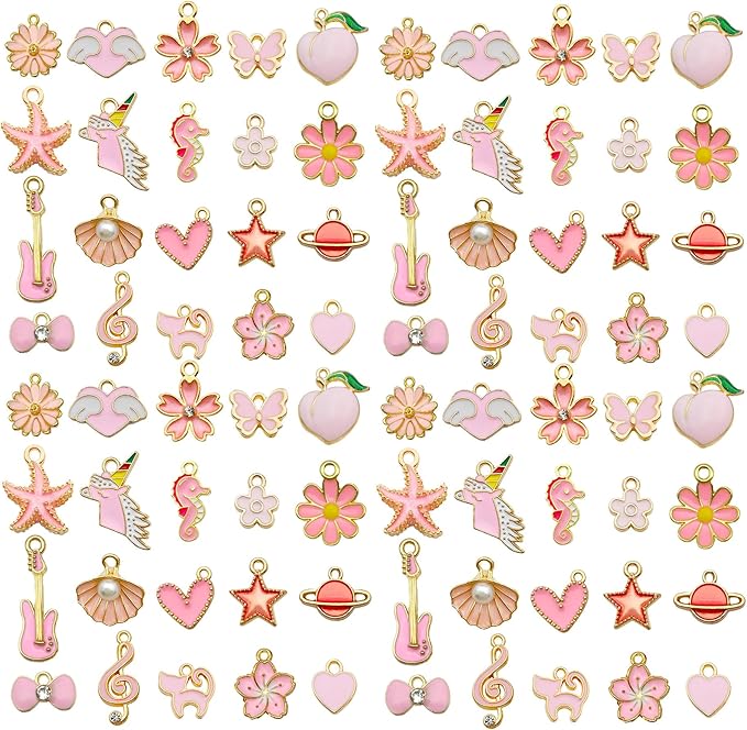 WOCRAFT 40pcs 20 pairs Assorted Enamel Bracelet Charms for Jewelry Making DIY Necklace Bracelet Earrings Keychain Crafting Charms Kit Crafts (Pink-SN991)
