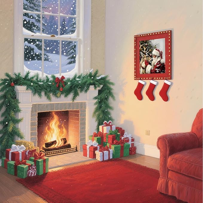Christmas Diamond Art Kits for Adults & Beginners,5D Full Drill Round Winter Diamond Painting Kit, DIY Holiday Paint with Diamond Dots,Santa & Deer Gem Art Painting Wall Decor Gift (14x14 Inch)