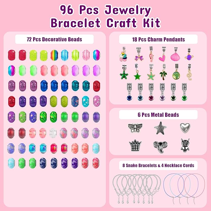Beads Jewelry Making Kit – Charm Bracelet & Necklace DIY Set with Pearl, Shell & Pony Beads, Creative Arts and Crafts Gift for Birthday