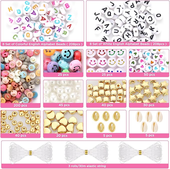 Funtopia 120 Colors 2mm Seed Beads for Jewelry Making, 49000 pcs Tiny Glass Beads for Bracelets, Friendship Bracelet Kit with Alphabet Letter Beads Smile Face Beads for DIY, Art and Craft