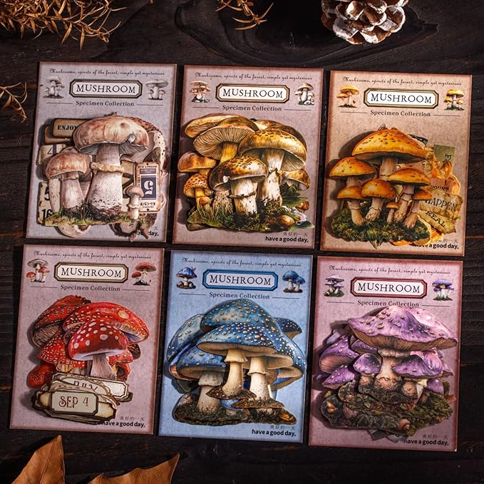 Doukado 150 PCS Vintage Natural Simulated Mushroom-Themed Scrapbook Stickers, Aesthetic Decorative Coloful Mushroom Stickers for Scrapbooking, Journaling, Creative Journal Supplies and DIY Crafts