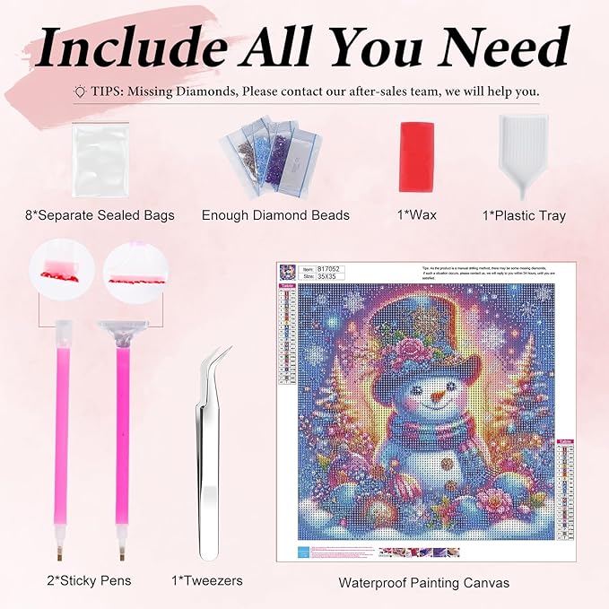 Yezavesu Christmas Diamond Art Kits for Adults, Snowman Diamond Painting Kit for Beginners, 5D DIY Round Full Drill Painting with Gem Art Craft Kits for Home Wall Decor 14x14 Inch