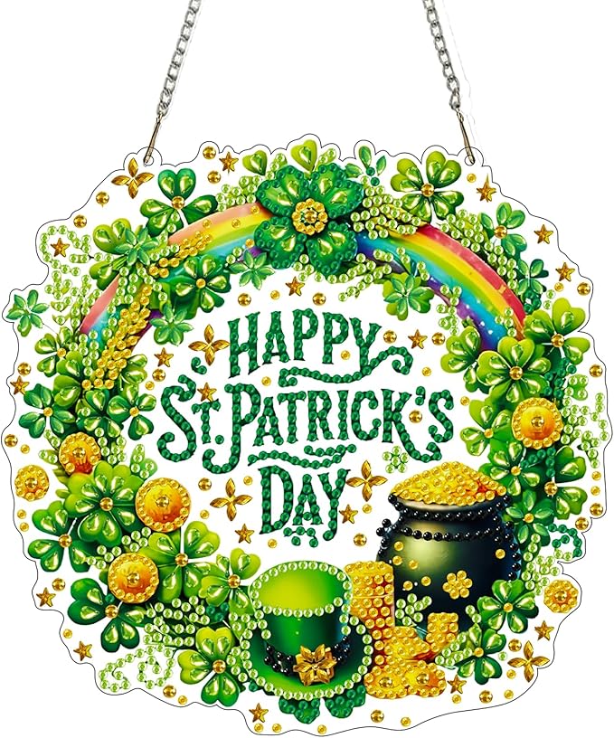 ZeeLionArt Hanging Diamonds Art kit for Adult,Saint Patrick Wreath Pendant Diamonds Painting Art Kit,7.0x7.1inch Acrylic Diamonds Painting Board Kit Ornament, Special Crystal Diamond Hanging Ornament