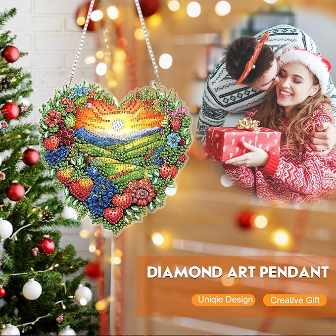 Diamond Art Kit for Adult, Heart-shaped Landscape, Diamond Art Painting Double Sided Window Pendants for Home Garden Wall Hanging, DIY Special Shaped Gem Hanging Ornaments, Colorful Fantasy Landscape