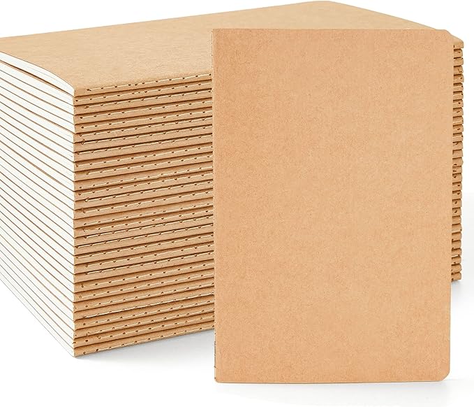 feela 30 pack blank kraft notebooks, unlined sketchbook note pad travel journal for drawing doodling writing, journal bulk for women kids students office school supplies, a5, 60 pages, 8.3” x 5.5”