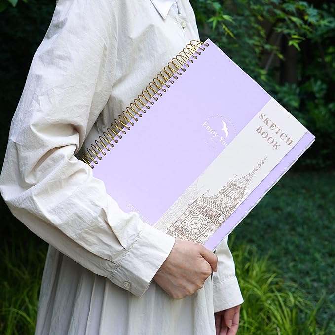 FLYING EAGLE Hardcover Sketchbook for Drawing 8.5 x 11 Spiral Sketch Book for Adults Women Kids with 100gsm 68lb 120 Sheets Premium Paper Sketch Pad for Drawing Books Notebook Art Supplies, Purple