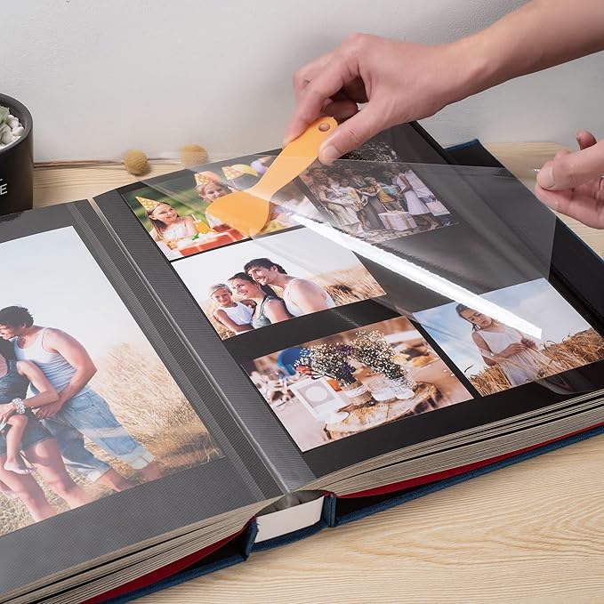 Large Photo Album Self Adhesive 4x6 5x7 3x5 8x10 Scrapbook Magnetic Album DIY Scrap Book Length 13 x Width 12.8 (Inches) 120 Black Sticky Pages Linen Cover DIY Photo Album(Blue)