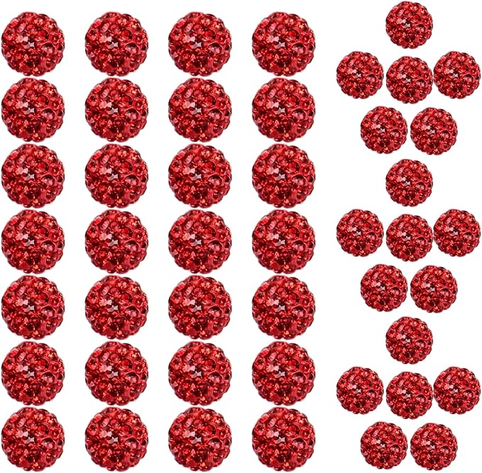 10mm Grade A Rhinestone Beads for Baseball Necklace-Round Disco Ball Beads Rhinestone Clay Bead for Earring Jewelry Making,Necklace Bracelet,DIY Craft Supplies(100 pcs Red)