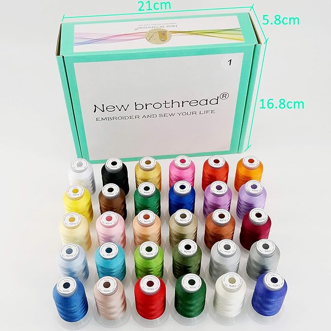 New brothread 30 Colors Polyester Embroidery Machine Thread Kit 500M (550Y) Each Spool - Colors Compatible with Janome and Robison-Anton Colors - Assortment 1
