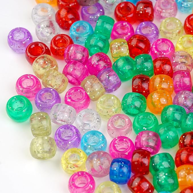 1000pcs Pony Beads, 15 Color Kandi Beads for Bracelets Making Kit, Hair Braids Crafts Jewelry Making Crafts Friendship Necklace Earrings DIY (Sparkling Powder Mixed Color)
