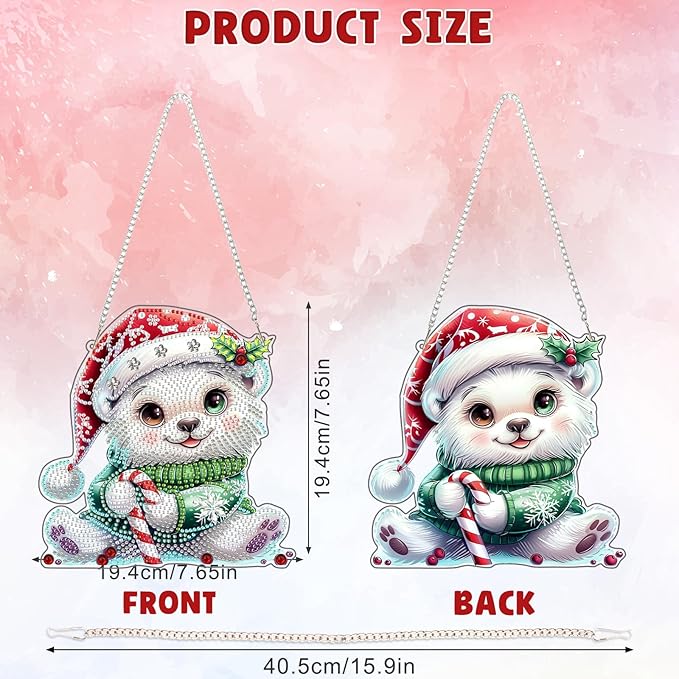 DOMROM Bear Diamond Art Hanging Kits for Adults Beginners, Christmas Special Shaped Crystal Diamond Painting Bear Pendant, DIY Diamond Art Suncatchers Animals for Home Garden Wall Decor Gift