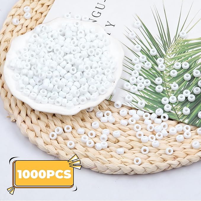 White Pony Beads for Bracelet 1000 Pcs Plastic Beads for Friendship Bracelets 6x9mm Large Hole Beads for Hair Braiding Small Beads Necklace Earrings Jewelry Making