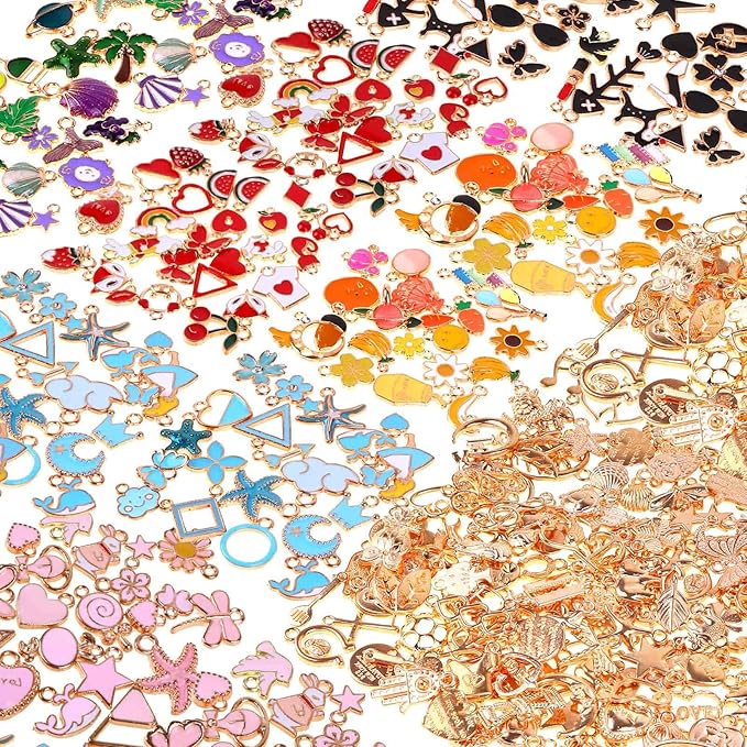 Acejoz 300Pcs Charms for Jewelry Making, Wholesale Bulk Assorted Gold-Plated Enamel Earring Charms for DIY Necklace Bracelet Jewelry Making and Crafting (Multicolor)