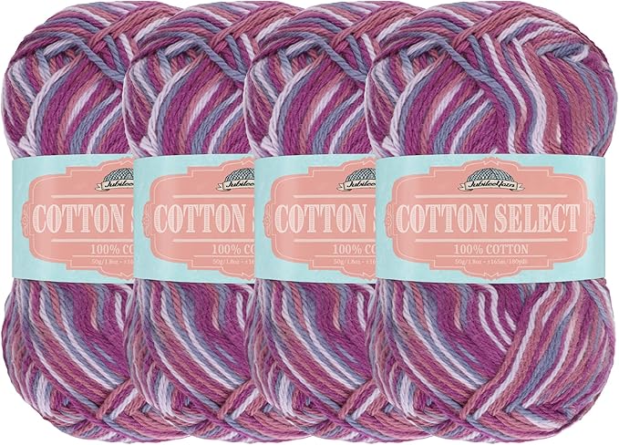 JubileeYarn Cotton Select Yarn - 50g/Skein Sport Weight - Mystical Grape - 4 Skeins