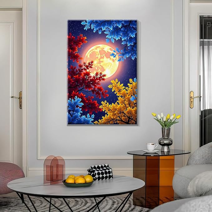 ATDMS Paint by Numbers Kit for Adults with Frame Moon Adult Paint by Number Kits Framed Canvas Flowers Paint by Number with Easel DIY Acrylic Oil Painting Kits for Home Wall Decor 8x12 Inch