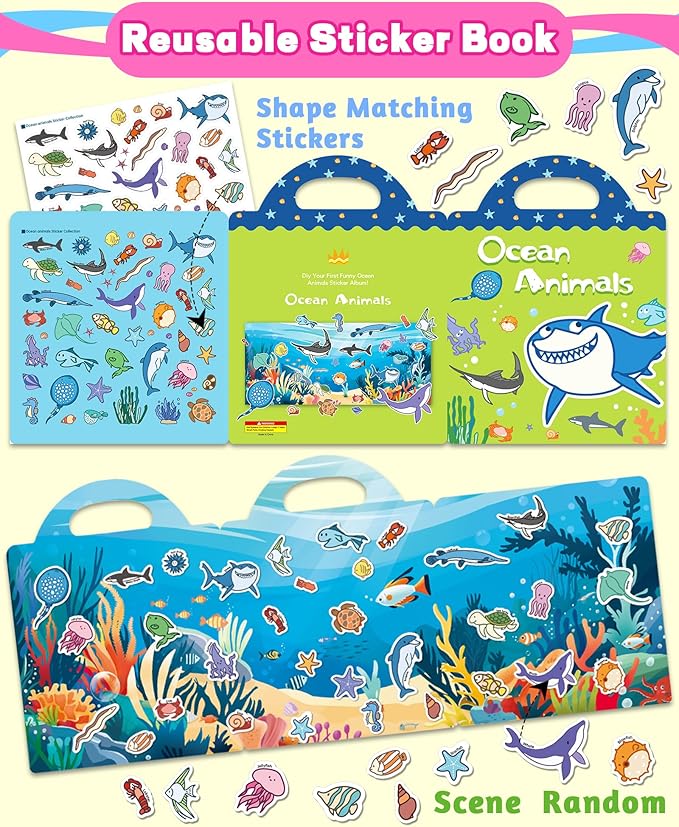 walenced reusable sticker book for toddlers, stickers for kids, toddler craft activities, toddler travel toys ages 3 and up boy girl birthday gifts