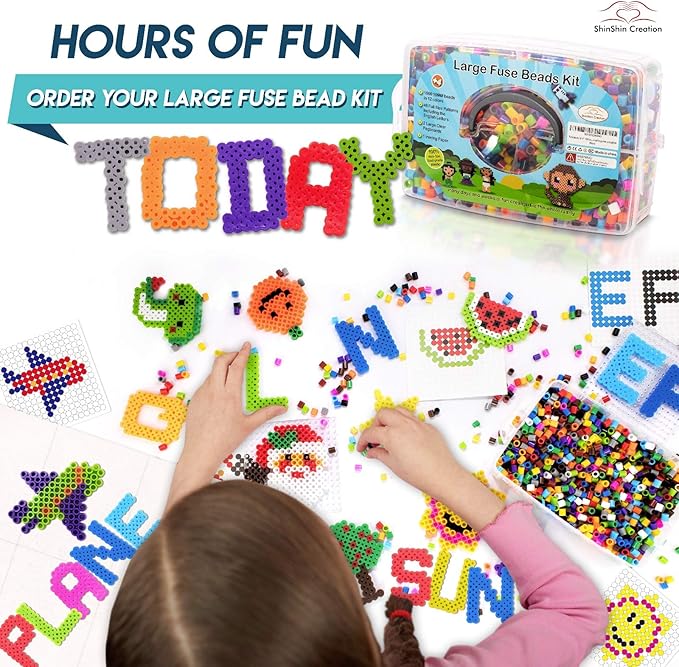 fuse beads kit of 1500 large 10mm melty beads perfect for ages 4-7 with 48 patterns and pegboard arts and crafts for girls and boys