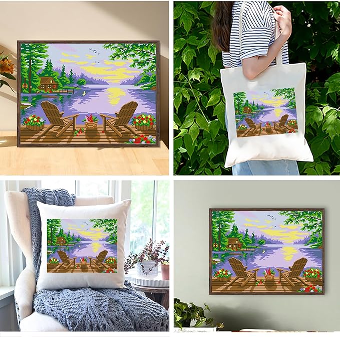 Zhenqing Leisure Time Printed Cross Stitch Kit - 11CT 38x48cm with Threads, Needle & Pattern, No Hoop Needed for Beginners (65837)