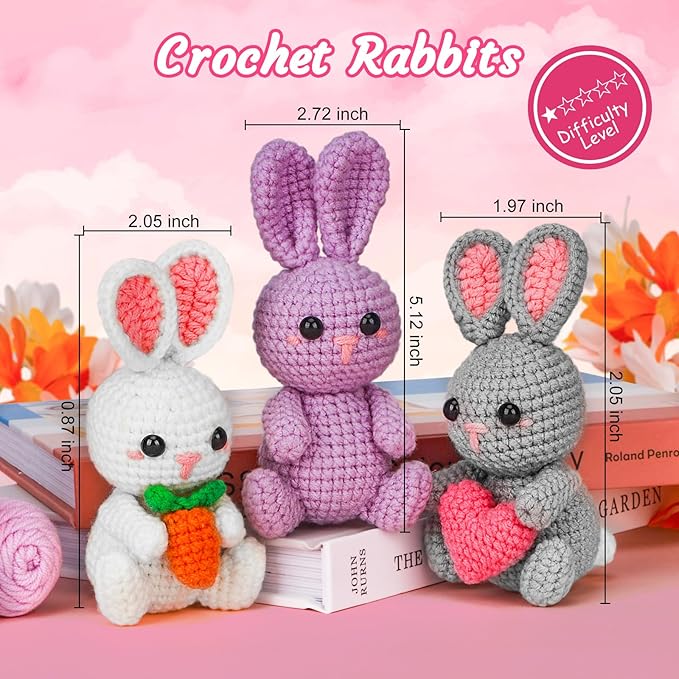 ekaus Crochet Kit for Beginners, Crochet Kit with Step-by-Step Video Tutorials, Crochet DIY Knitting Supplies for Adults, Crochet Rabbits(45%+ Yarn)