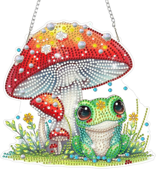 MAXBYE Frog Mushrooms Diamond Art Painting Kits for Adults Beginners Hanging Pendent, DIY 5D Special Shaped Crystal Diamond Painting Kits Ornament for Gift Home Wall Door Decor 8×8 Inch