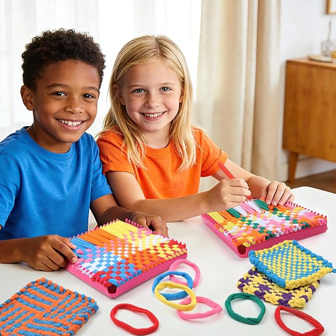 DDAI Weaving Loom Craft Kit for Kids Ages 6–12, Knitting Potholder & Woven Crafts Set with Colorful Loops and Crochet Hooks, Hands-On Creative Activity for Girls and Adults, Birthday or Holiday Gift