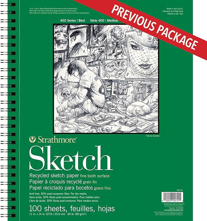 Strathmore 400 Series Sketch Pad, Recycled Paper, 11x14 inch, 100 Sheets - Artist Sketchbook for Drawing, Illustration, Art Class Students
