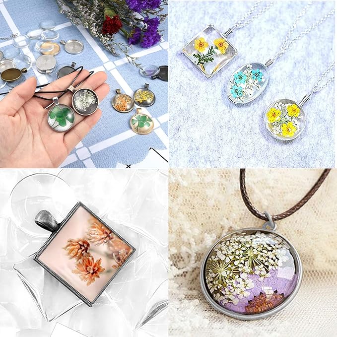HOMEIDOL Resin Jewelry Molds Pendant Trays Making Kit with 30Pcs 5 Styles Metal Pendant, 1Pc Silicone Epoxy Molds, Earring Posts, Dried Flowers,Wax Rope Necklace, Finger Protector and Tweezers