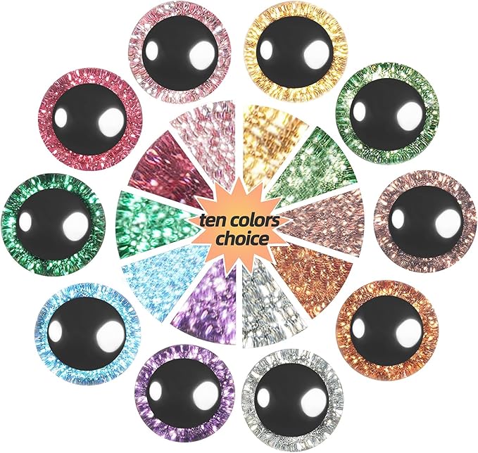 Hukiwow 200pcs 12mm Safety Eyes with Washers and Sequins 12 mm Colored Plastic Crochet Animals Doll Eyes for DIY Dolls Puppet Bears and Crafts Animals Decoration（10 Colors）