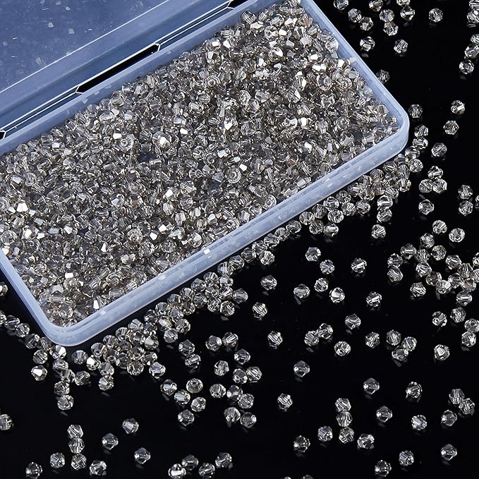laopottbeads 1100pcs 4mm bicone crystal glass beads for jewelry making, sparkling mini beads for suncatchers, diy bracelets & craft projects (grey)