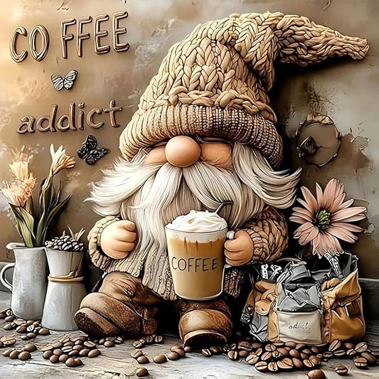 CZYWJMEI 5D Diamond Painting Kits for Adults Beginners,DIY Gnome 5D Coffee Diamond Art,Full Round Drill Diamond Dot Gem Art Kits,Home Wall Decor 13.7x13.7 Inch