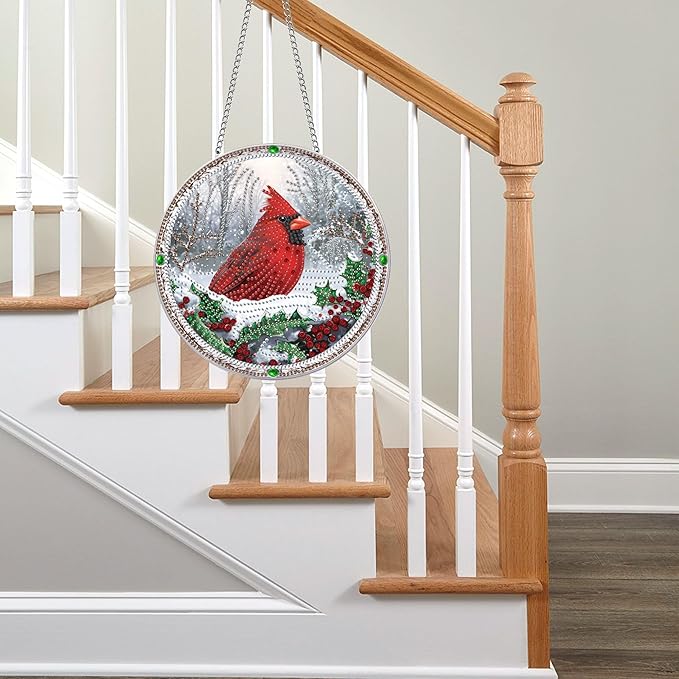 Pavemlo Hanging Diamond Art Kits for Adults Christmas Bird – 8x8 Inch Double-Sided Acrylic Board DIY Crystal Diamond Suncatcher Pendant, Sparkling Home Wall or Window Decoration Handmade Gift