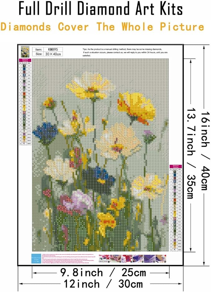 CHWGLFGG 5D Diamond Art Kits for Adults Beginners, Wild Flowers Diamond Painting Kits, DIY Full Round Drill Paint by Diamonds Dot Gem Art for Adults, Home Wall Decor 12x16 Inch