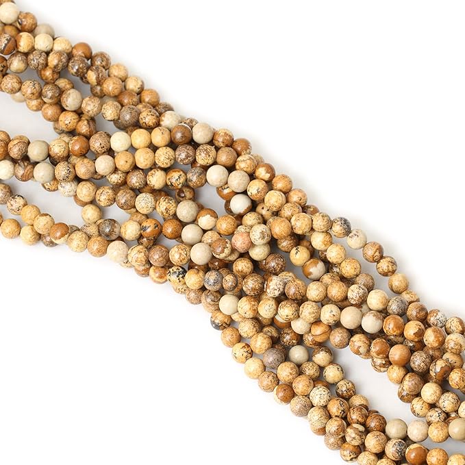 cheavian 60pcs 6mm natural picture jasper stone round loose beads for jewelry making diy findings 1 strand 15"
