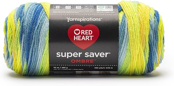 Red Heart Super Saver Ombre Electric Yarn - 2 Pack of 283g/10oz - 100% Acrylic - #4 Worsted (Medium) - 482 Yards - Knitting/Crochet