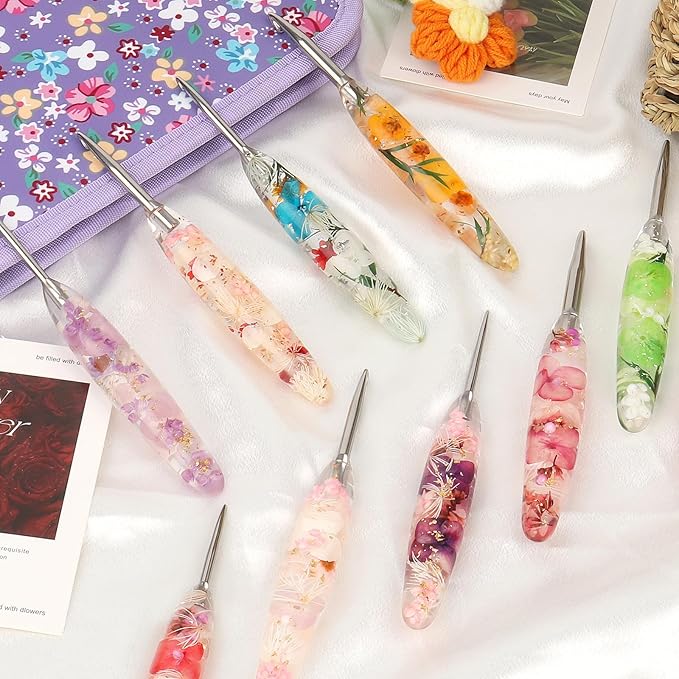 Coopay Crochet Hook Set, 9 PCS Crochet Hooks with Case (2.5mm-6.5mm), Floral Resin Grips - Beautiful & Ergonomic, Great for Crocheting Blankets, Dolls, Shawls, Hats, Scarves (C-K)