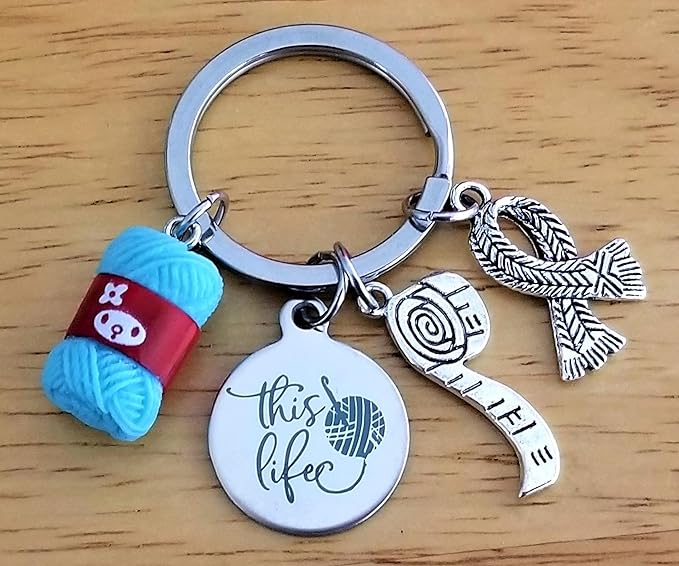 Kit's Kiss Crocheting Keychain Knitting Lover Keychain Knitter Crocheter Gift Scarf Tape Measure Yarn Ball Charm Quilter Crochet Hook Knitting Needles Crafter