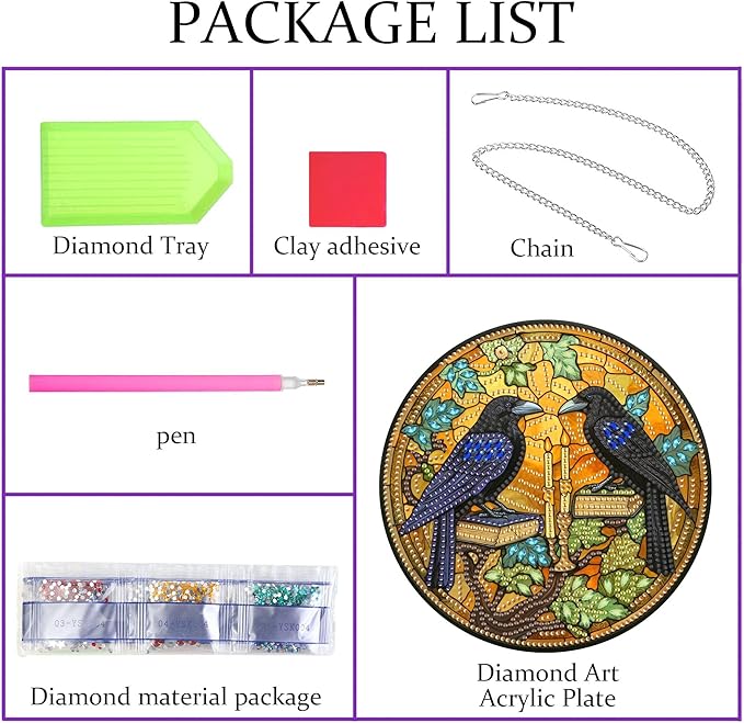 Pavemlo Hanging Diamond Art Kits for Adults Halloween Crow – 8x8 Inch Double-Sided Acrylic Board DIY Crystal Diamond Suncatcher Pendant, Sparkling Home Wall or Window Decoration Handmade Gift