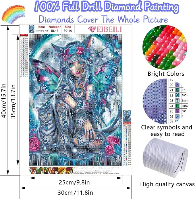 EIBEILI Diamond Art Kits for Adults, Gothic Butterfly Fairy Diamond Painting Kits for Beginner Round 5D Full Drill Diamond Dots Crafts for Home Wall Decor Gifts 12x16 Inch