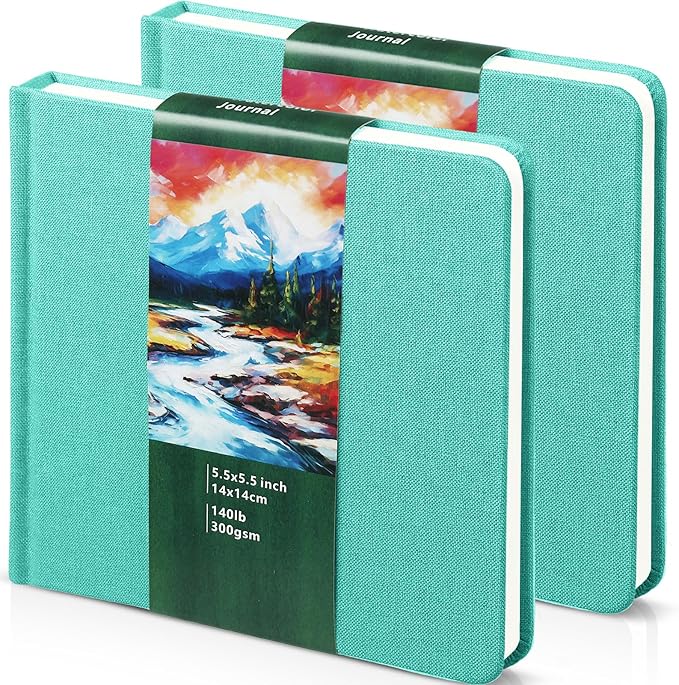 Dispowreath 4 Pcs 5.5 x 5.5 in Watercolor Sketchbook Journal Square Watercolor Notebook Cold Press 140lb 300gsm Cotton Paper 48 Pages Journals Notebook Paper Pads(Turquoise)