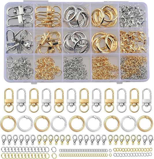 Key Chain Keychain Making Kit Accessories 540pcs Gold and Silver Bag Charm Clip Rings,Keychain Clip Clasps,Lobster Clasps, Jump Rings,Key Chains for DIY Bag Charm Making Kit Jewelry Craft Supplies