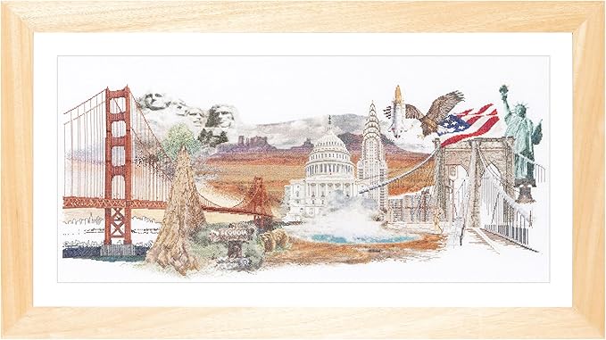 Thea Gouverneur - Counted Cross Stitch Kit - America - Aida - 18 Count - Embroidery Kit for Adults - DMC Embroidery Threads and Other Cross Stitch Supplies Included - 544A