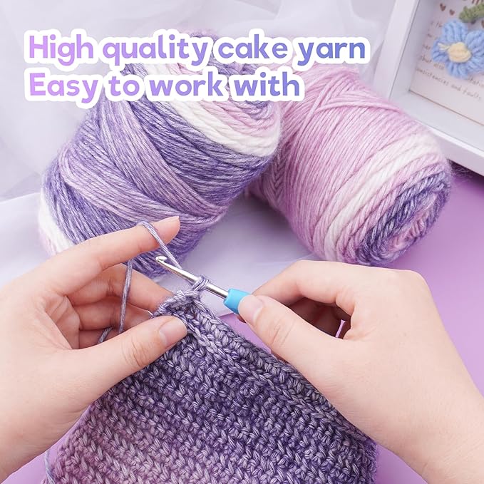 Cake Yarn for Crocheting,Colorful Crochet Yarn 3x100g 60% Cotton 30% Acrylic 10% Wool,Soft Fluffy Gradient Ombré Cotton Yarn for Crocheting Sweater,Blanket,Glove