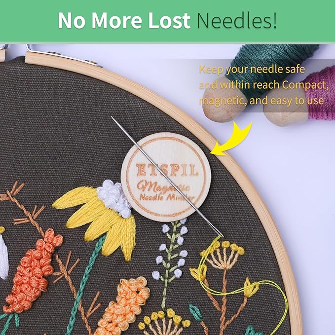 ETSPIL Embroidery Kit for Beginners, 4 Floral Patterns, Learn 33 Stitches, Pre-Printed Fabric, 7.8-Inch Hoop, Colored Threads and Needles, Easy Video Guide, DIY Hand Sewing Gift for Adults and Teens