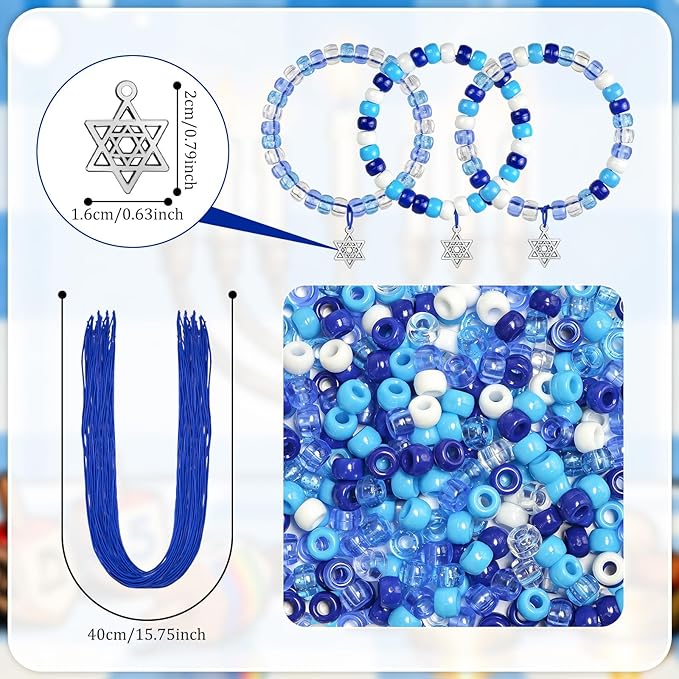Cinrobiye 24 Set Hanukkah Beaded Bracelets Crafts Kit Bulk DIY Chanukah Beaded Stretch Wristband Craft Kit Festival of Lights Jewelry Making Kit Gifts for Winter Jewish Holiday Party Favors Supplies