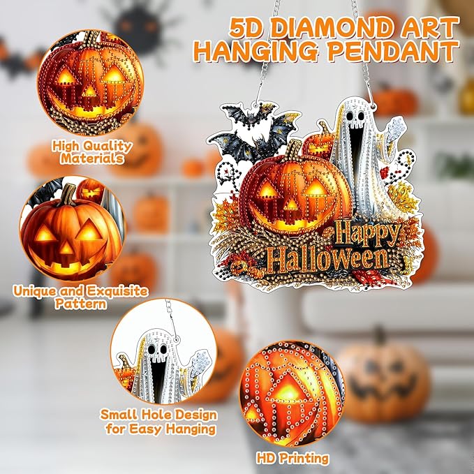 Tumwisk Diamond Art Kits, Halloween Crafts for Adults, Fall Diamond Art, Halloween Home Decor Indoor Doors Garden Windows Horror Funny Hanging Decor Gifts