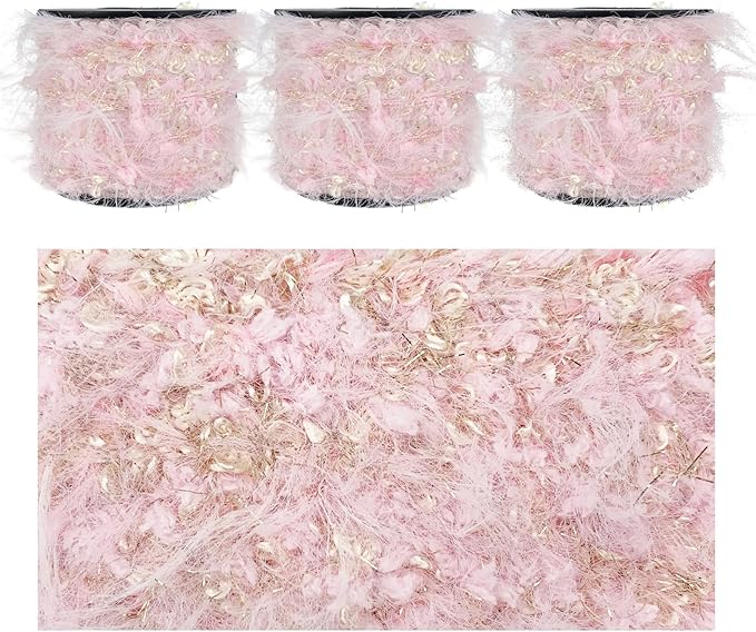Artisanal Yarn Collection Multifiber Fancy Yarn for Knitting Crocheting Crafts DIY, Set of 3 Rolls (Cotton Candy Pink)
