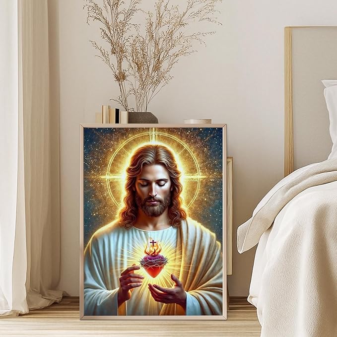 GEEHEIY Jesus Diamond Art Kits for Adults, 5D Religious Jesus Diamond Painting Kits for Beginner, DIY Christian Gem Art Dots for Adults, Perfect for Home Wall Decor 12x16 Inch