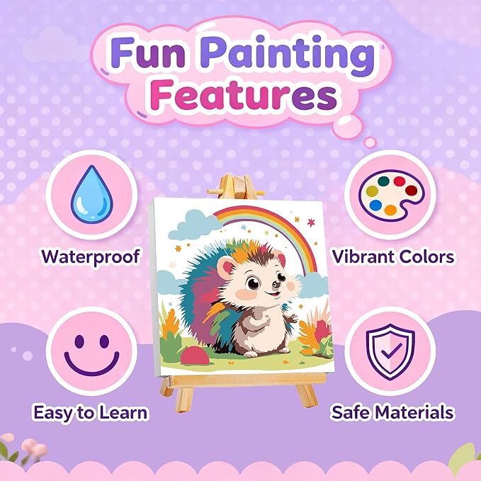 Gemozaic Hedgehog Paint by Numbers Kit for Kids with Frame and Easel, Paint by Numbers for Kids Ages 8-12, DIY Acrylic Oil Painting for Home Wall Decor, 8x8 Inch