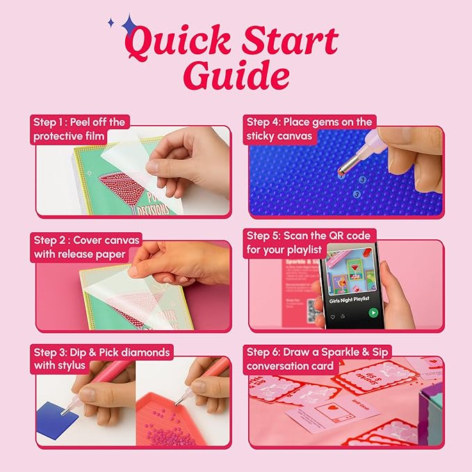 HOUSE OF PARTY Diamond Art Paintings | Girls Night Diamond Art Kit for Adults | Fun & Easy Craft Kit with Conversation Cards, Curated Music Playlist, and Wood Frames for Ready-to-Hang Art